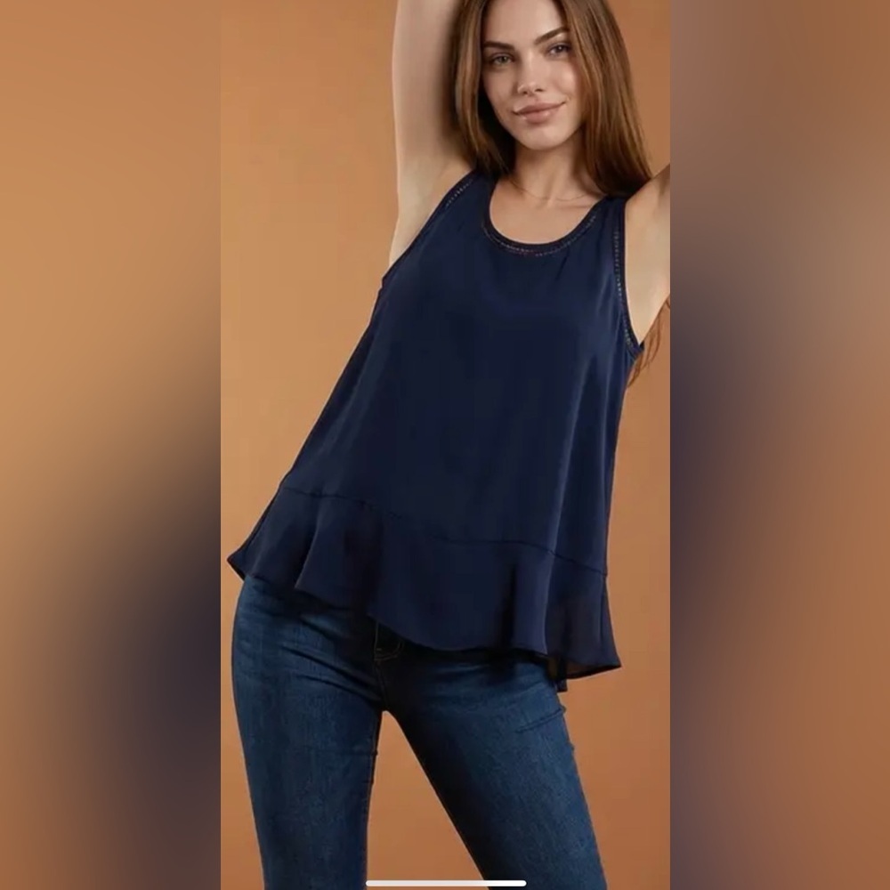 LOFT Beautiful Dark Blue Silky Tank EUC